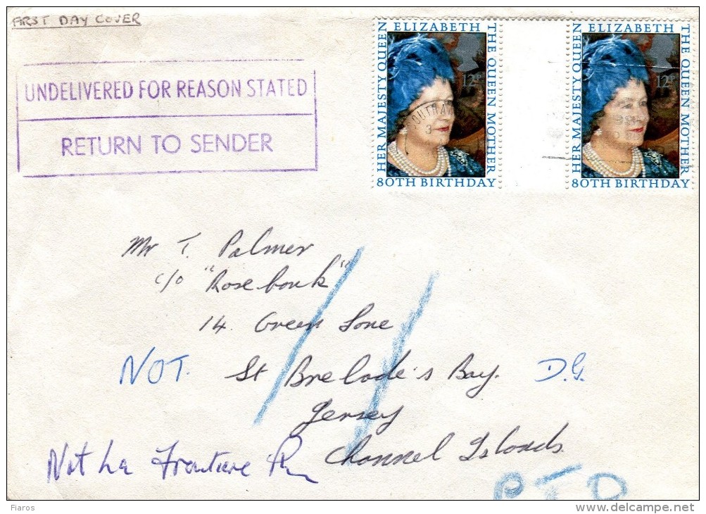 Great Britain- First Day Cover Posted From Southampton To Jersey-Channel Islands [ar. 5.8.1980] But "Returned To Sender" - 1971-1980 Decimal Issues