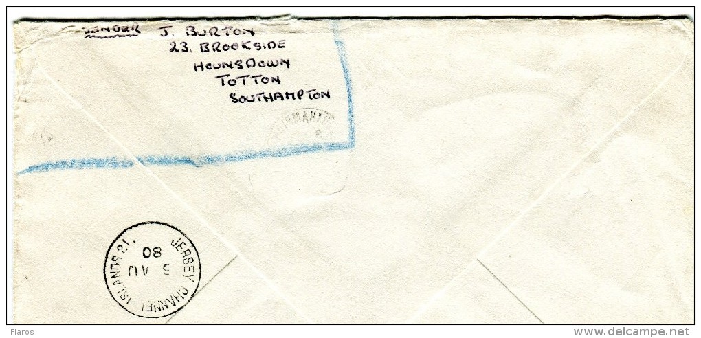 Great Britain- First Day Cover Posted From Southampton To Jersey-Channel Islands [ar. 5.8.1980] But "Returned To Sender" - 1971-1980 Decimal Issues