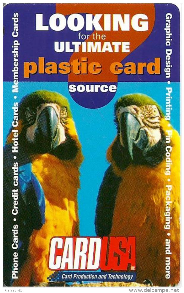 CARTE-PUBLICITAIRE-USA-CARDUSA-PERROQUETS-Plastic Epais-TB E- - Perroquets