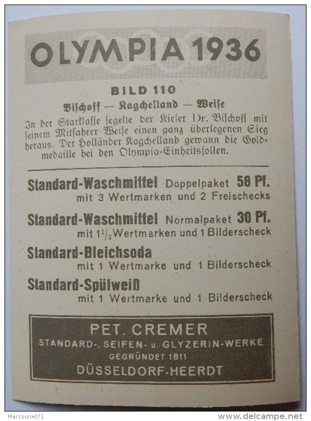 VIGNETTE JEUX OLYMPIQUES J.O BERLIN OLYMPIA 1936 PET CREMER DUSSELDORF BILD 110 VOILE - Trading Cards