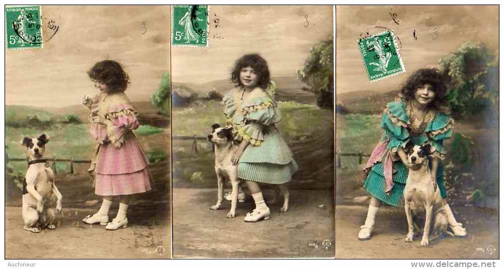 Enfant Et Chien, 2 - Fillette X 3 (ODLG 109) - Dogs