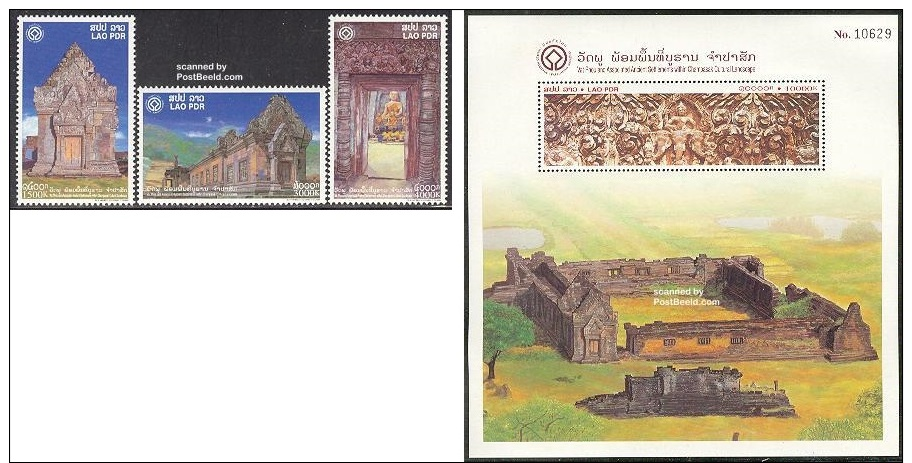 In 2003 UNESCO World Heritage Site In Laos Champasak Buddhist Temple Ruins Wap Stamp Sheetlet + 3 Full - Laos