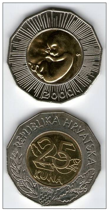 CROATIA 25 Kuna 2000 .g. -  MILLENIUM COIN - FETUS  -  BABY COIN  ...   UNC - Croacia