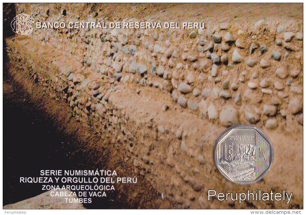 PERU 2016 , CABEZA DE VACA , ZONA ARQUEOLOGICA , 1 SOL , COIN ON CARD , MINT - Pérou