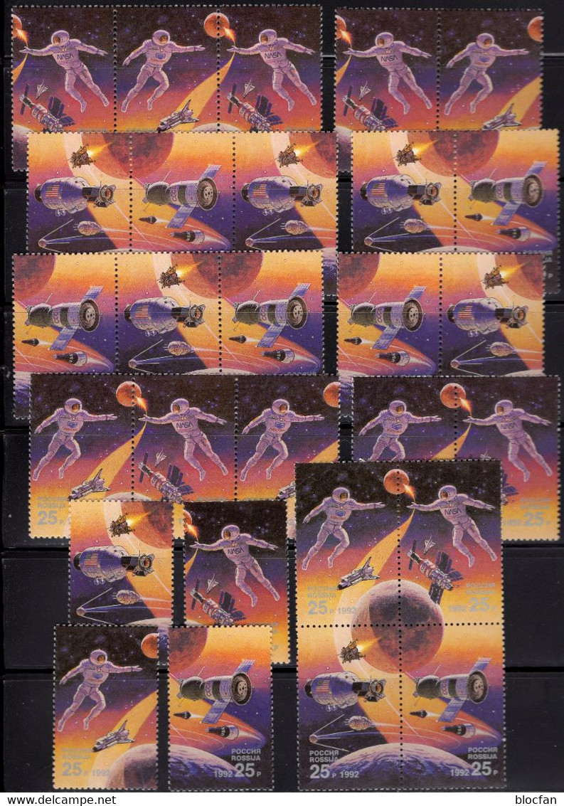 ZD Waagrecht 1992 Rußland 241/4,8x Varianten+VB ** 28€ Apollo Sojus Wostok Shuttle Hoja Bloc Ss Se-tenants Bf Space - Collections