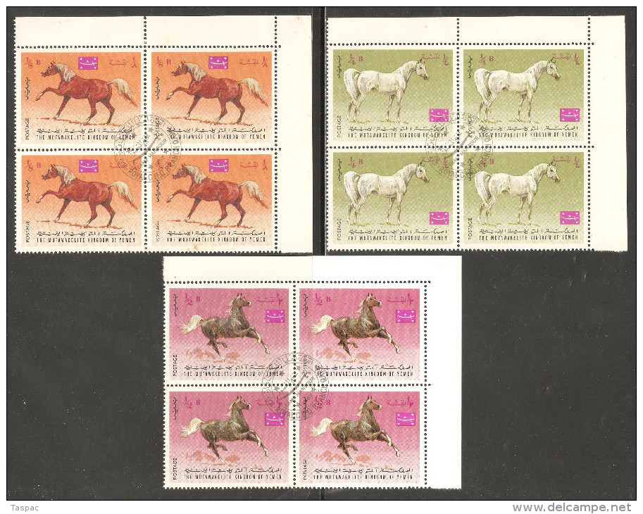 Yemen (Kingdom) 1967 Mi# 429-433 A Used - Complete Set In Blocks Of 4 - Arab Horses - Horses