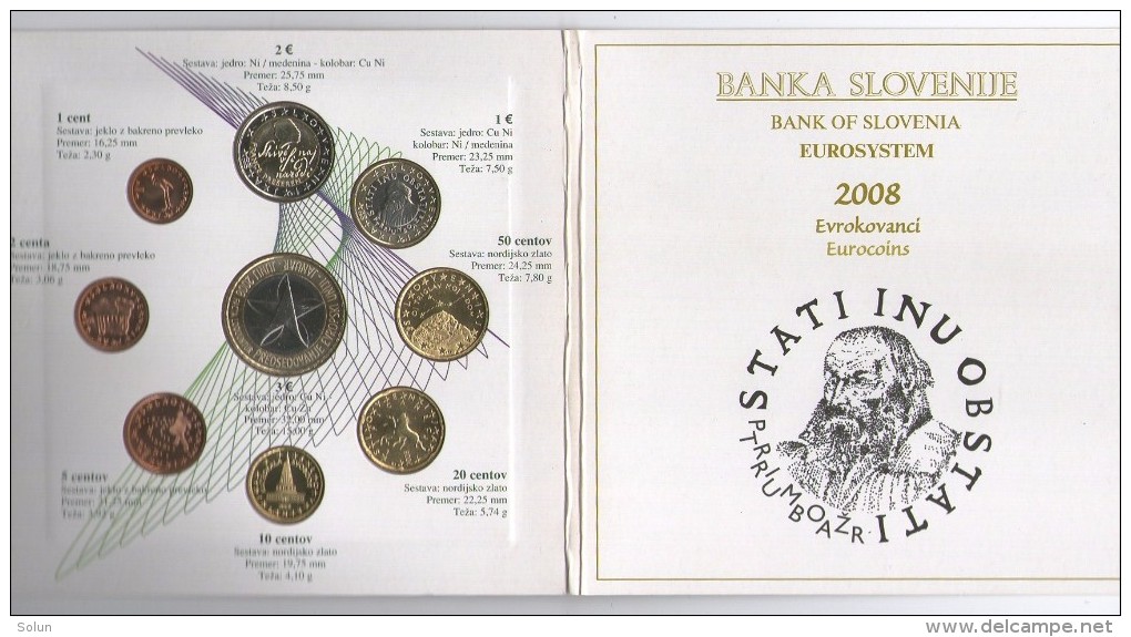 SLOVENIJA EVRO KOVANCI SLOVENIA EURO COINS 2008 PRIMOZ TRUBAR - Slovénie