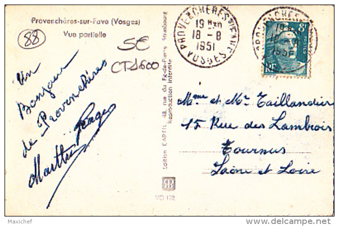 Provenchères Sur Fave - Vue Partielle (poteau Distribution électrique Au Premier Plan) Circulé 1951 - Provencheres Sur Fave