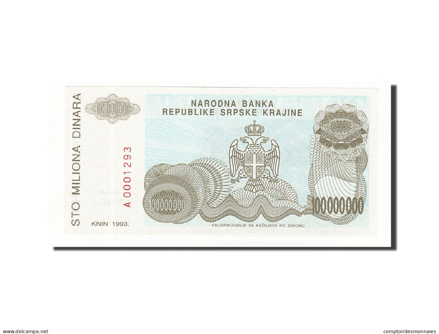 Billet, Croatie, 100 Million Dinara, 1993, 1993, KM:R25a, NEUF - Croatia