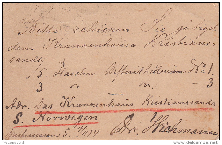 Entier CaD Bureau De Mer Norvège 1894 TTB - Enteros Postales