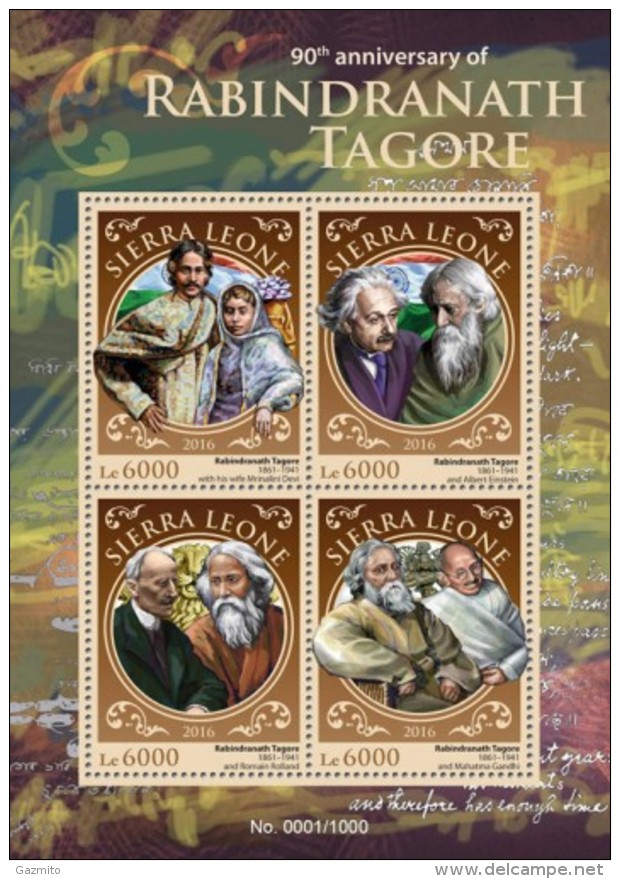 Sierra Leone 2016, 90th R. Tagore, 4val In BF - Hinduism