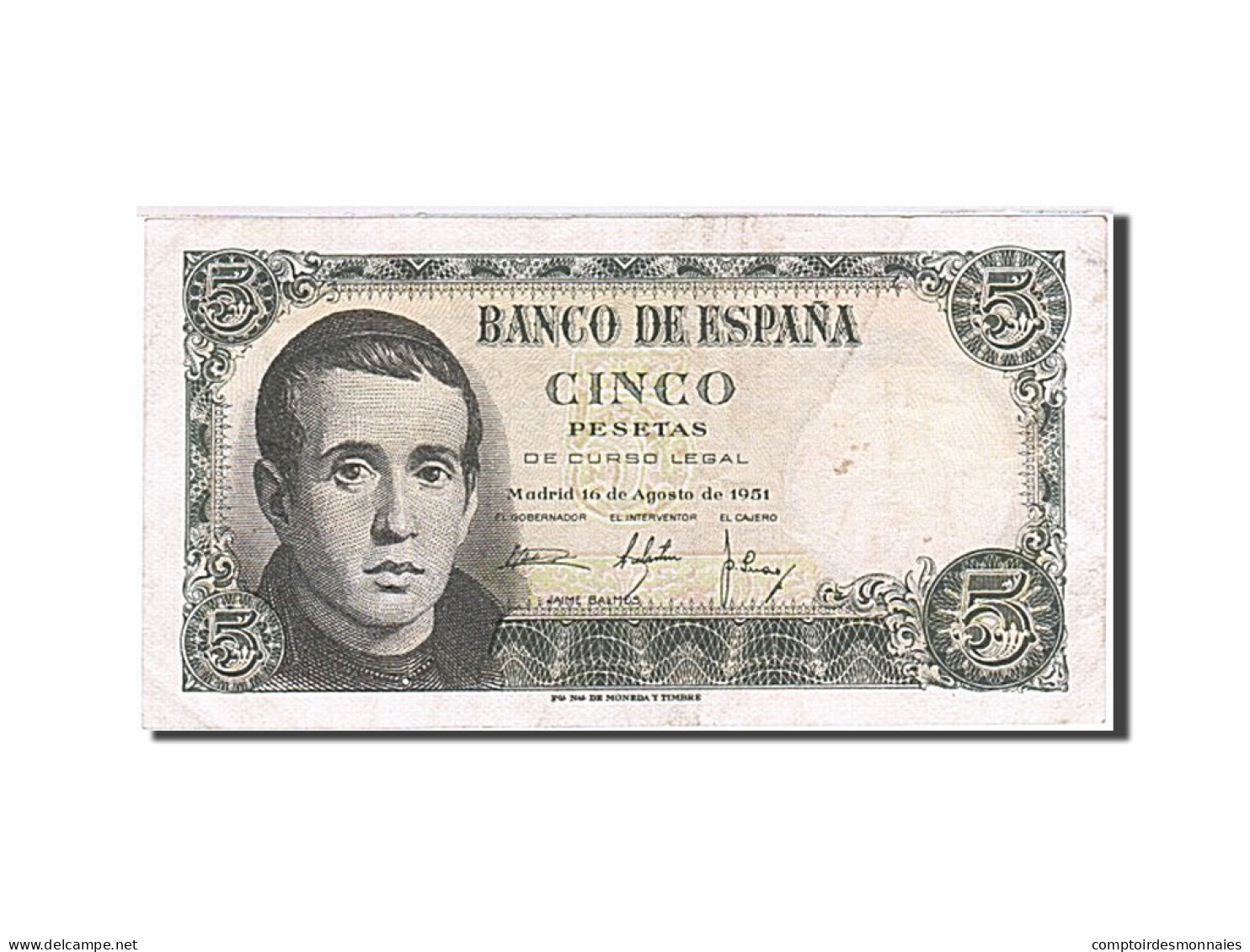 Billet, Espagne, 5 Pesetas, 1951, 1951-08-16, KM:140a, TTB+ - 5 Pesetas