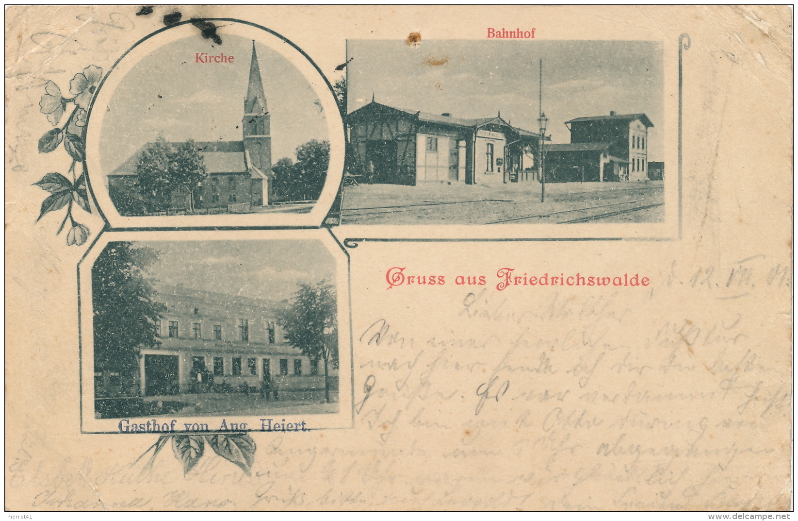 ALLEMAGNE - Gruss Aus FRIEDRICHSWALDE - Bahnhof , Kirche & Gasthof Von Aug. Heiert (1901) - Sonstige & Ohne Zuordnung