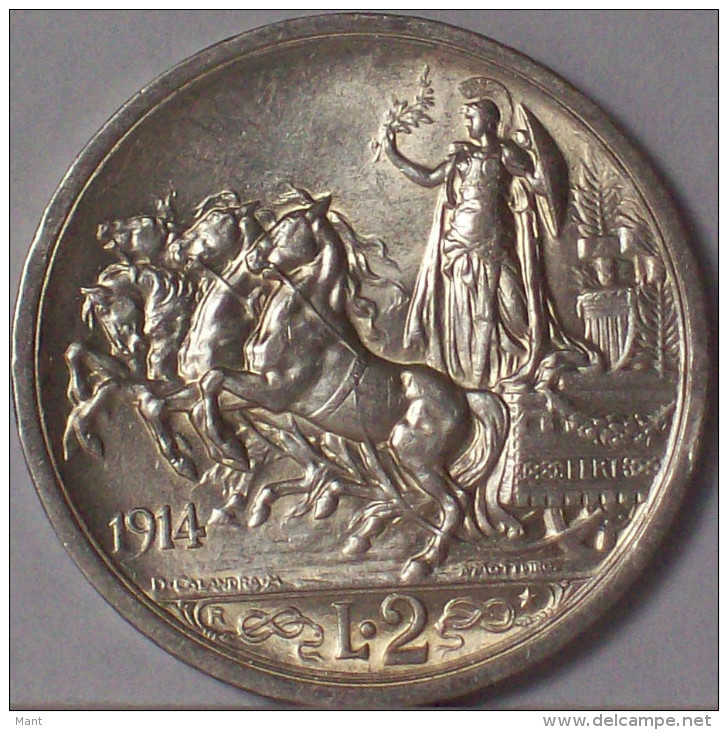 VITTORIO EMANUELE III 2 Lire 1914 Quadriga Briosa - Argento - 1900-1946 : Vittorio Emanuele III & Umberto II