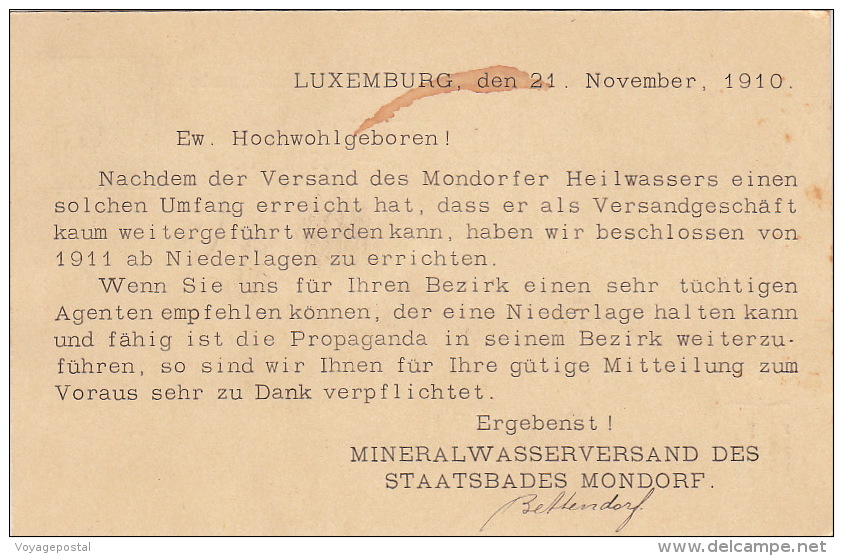 Entier Postal CaD Luxembourg Gare Pour L'Allemagne 1910 - Postwaardestukken