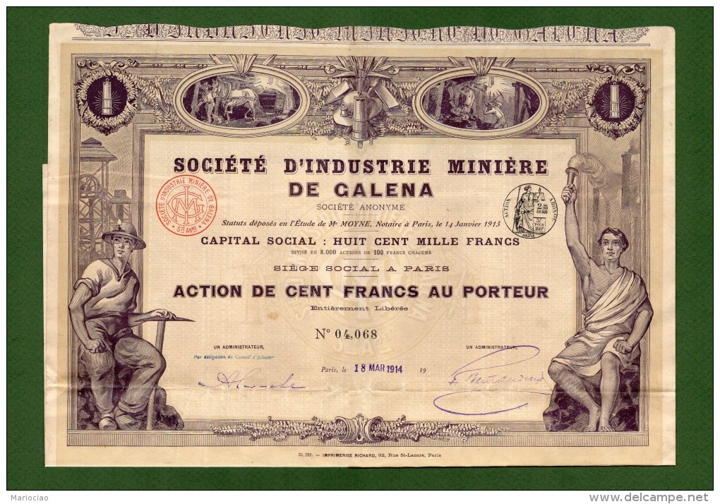 T-FR Societé D´ Industrie Minière De Galena 1914 N.068 - Autres & Non Classés