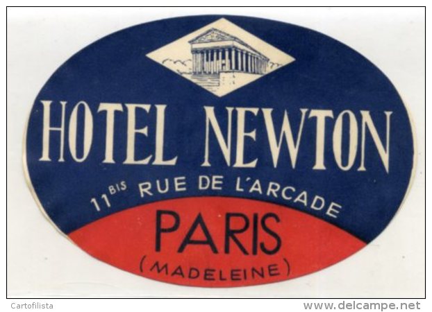FRANCE, Paris, Madeleine - Hotel Newton - Luggage Label - (540) - Etiquettes D'hotels