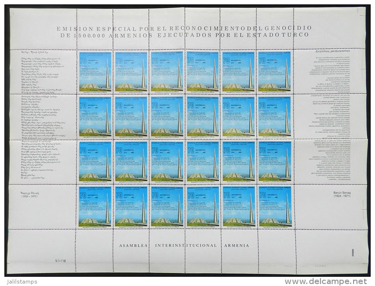 Complete Sheet Of Cinderella Issued In 1985 To "Connmemorate The Genocide Of 1,500,000 Armenians By The Turkish... - Sonstige & Ohne Zuordnung