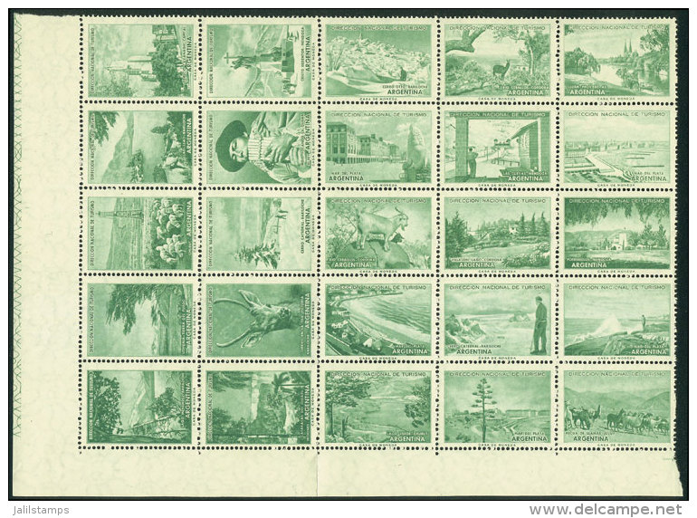Group Of 25 Cinderellas, Green, Issued By Dirección Nacional De Turismo, On Imported Unsurfaced Paper With... - Sonstige & Ohne Zuordnung