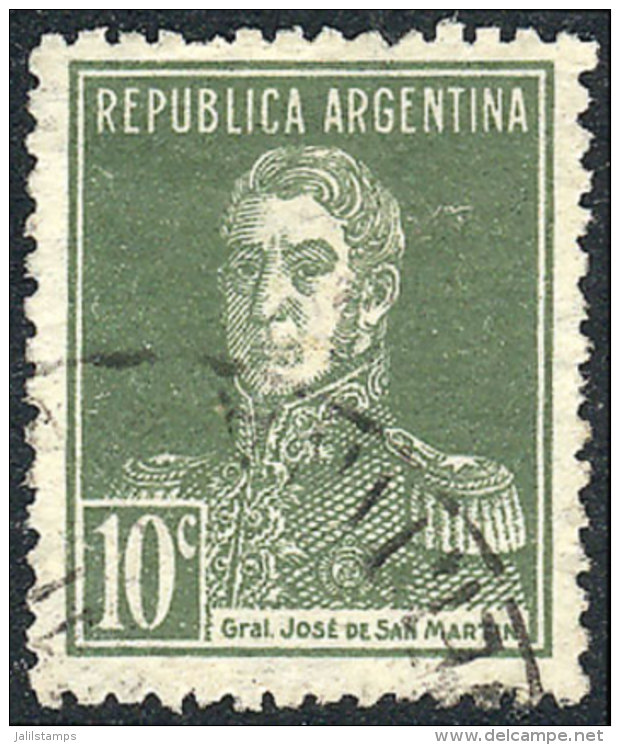 GJ.600A, 10c. San Martín 1924 W/o Period, Olive Green, Used, Very Fine! Catalog Value US$10. - Sonstige & Ohne Zuordnung