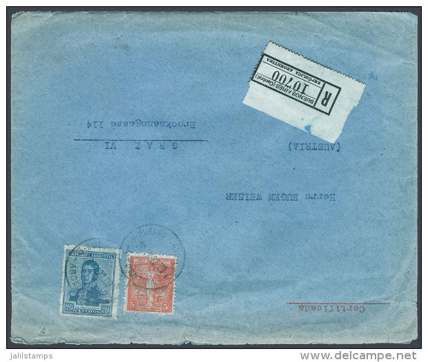 GJ.541 + 555, 5c. Panamerican Postal Congress And 12c. San Martín 1917, RA In Sun Wmk, On A Registered Cover... - Sonstige & Ohne Zuordnung