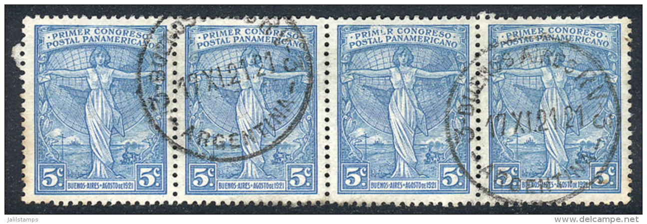 GJ.530, 5c., Strip Of 4, One Example With Variety: E Of PRIMER With Defective Impression, Used, Very Nice! - Sonstige & Ohne Zuordnung