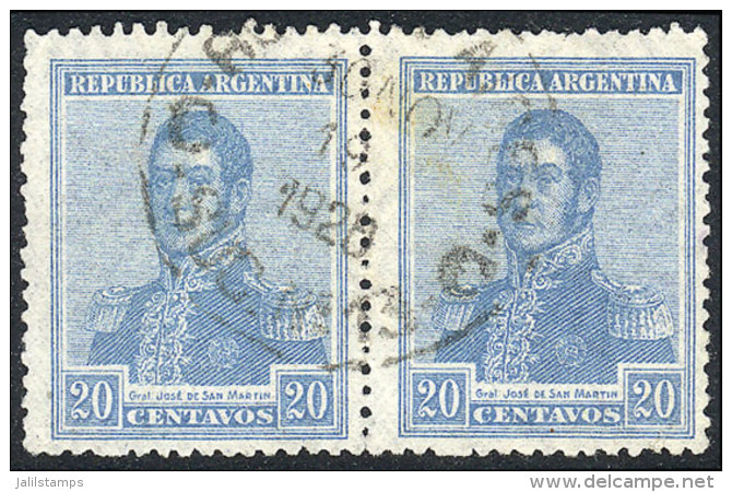 GJ.519, 20c. San Martín 1917, Fiscal Sun Wmk, Used Pair, VF! Catalog Value US$3. - Sonstige & Ohne Zuordnung