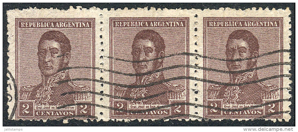 GJ.481, 2c. San Martín 1917, With Wheatley Bond Wmk, Perf 13&frac14; X 12&frac12;, Strip Of 3 (all With... - Sonstige & Ohne Zuordnung