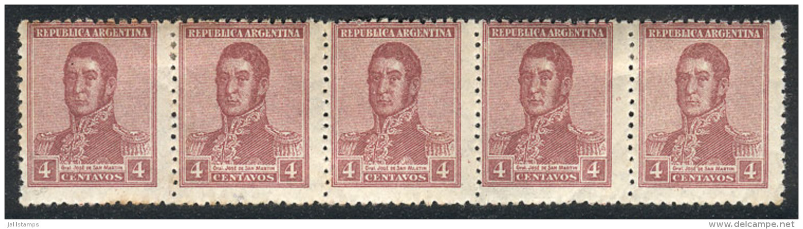 GJ.461, 4c. Unwatermarked, Peforation 13&frac14; X 12&frac12;, Strip Of 5, One Stamp With "period After The 4"... - Sonstige & Ohne Zuordnung