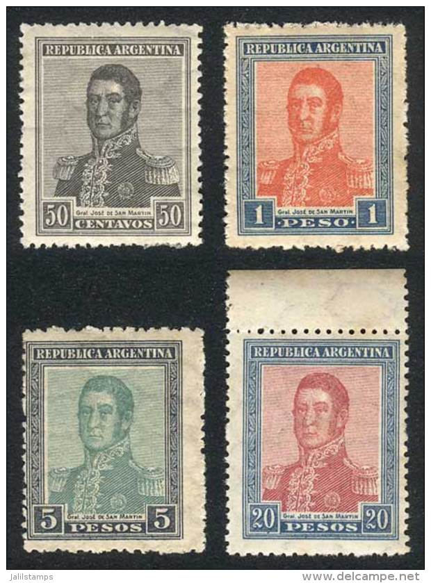 GJ.451/453 + 455, 50c., 1$, 5$ And 20$ San Martín 1917, Mint Original Gum: 50c. And 5$ Lightly Hinged, 1 And... - Sonstige & Ohne Zuordnung
