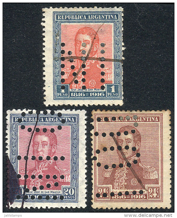 GJ.416 + 419O + 422O, Values Of 24 C., 1$ And 20 $, With Punch Cancel INUTILIZADO, The 24c. Stained. Catalog Value... - Sonstige & Ohne Zuordnung