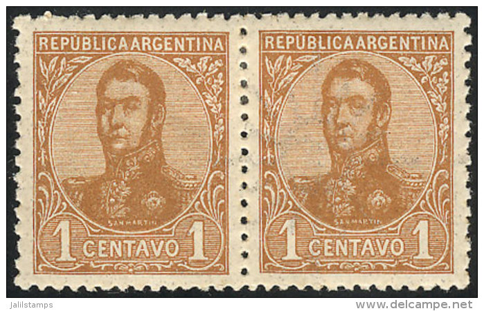 GJ.276b, 1c. San Martín In Oval, Pair With And Without Watermark, Mint Lightly Hinged. Catalog Value US$8. - Sonstige & Ohne Zuordnung