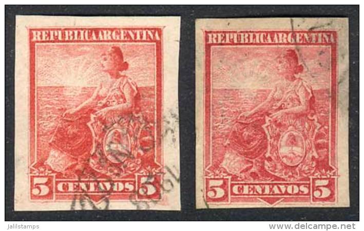 GJ.222P, 5c. Liberty Seated, 2 Imperforate Singles, Used. - Sonstige & Ohne Zuordnung