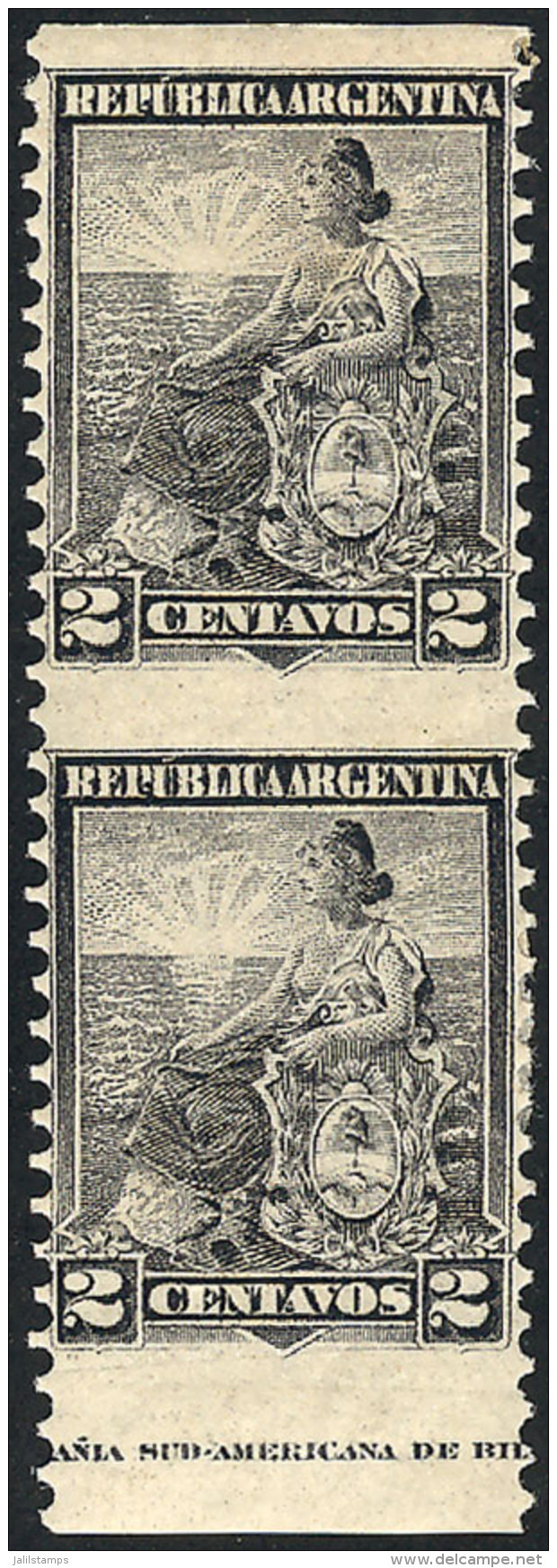 GJ.219PH, 2c. Seated Liberty, Vertical Pair Imperforate Horizontally, Mint Lightly Hinged, VF! Catalog Value US$6. - Sonstige & Ohne Zuordnung