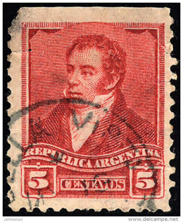 GJ.178PH, 5c. Rivadavia, Large Sun Wmk, Single Imperforate At Top, Used, Blunt Corner. Catalog Value (mint Pair)... - Sonstige & Ohne Zuordnung