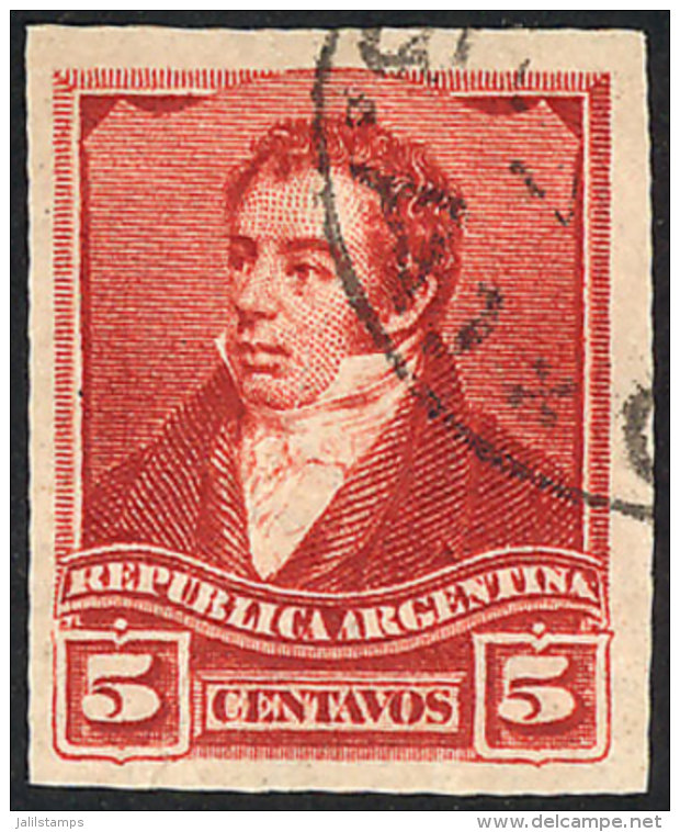 GJ.178P, 5c. Rivadavia, Large Sun Wmk, Imperforate Single, Used, VF! Catalog Value (mint Pair) US$120. - Sonstige & Ohne Zuordnung