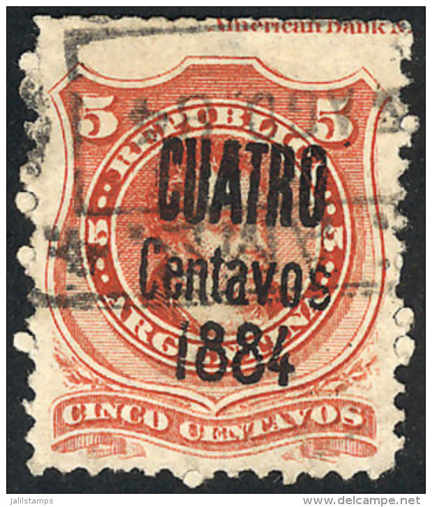 GJ.76, Cuatro Centavos On 5c. Rivadavia (crossed Lines), Used, Minor Defect. Catalog Value US$8. - Sonstige & Ohne Zuordnung