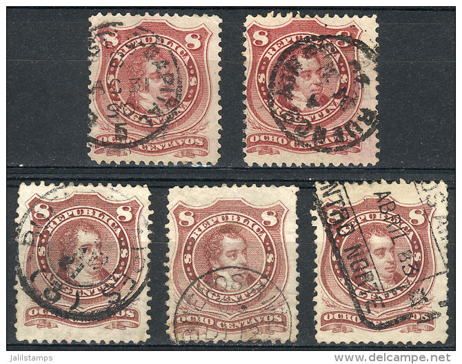 GJ.54 + 54B, 5 Used Examples With Cancels Of Buenos Aires: Rectangular Of Centro Norte, And Circular Datestamps: A,... - Sonstige & Ohne Zuordnung