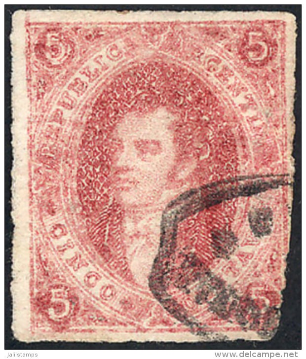 GJ.34, 5c. 8th Printing, Carmine Rose, Used With Biconcave Ellipse Cancel Of Correo Nacional Del Rosario In Black,... - Gebraucht