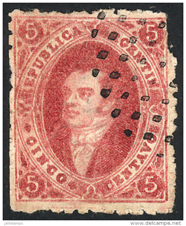 GJ.33, 5 C. 7th Printing Perforated, Rose-claret, With Dotted Cancel Of Santa Fe In Black, Defect At Right - Gebraucht