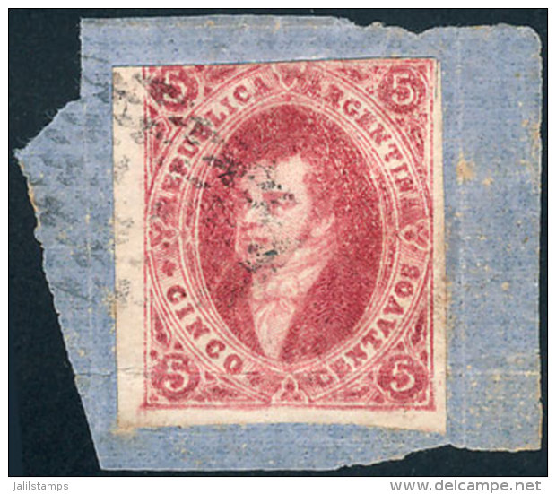 GJ.32, 5c. 7th Printing, Imperforate, Carmine Rose, On Fragment With Ellipse Fleur-de-lis Cancel Of... - Gebraucht