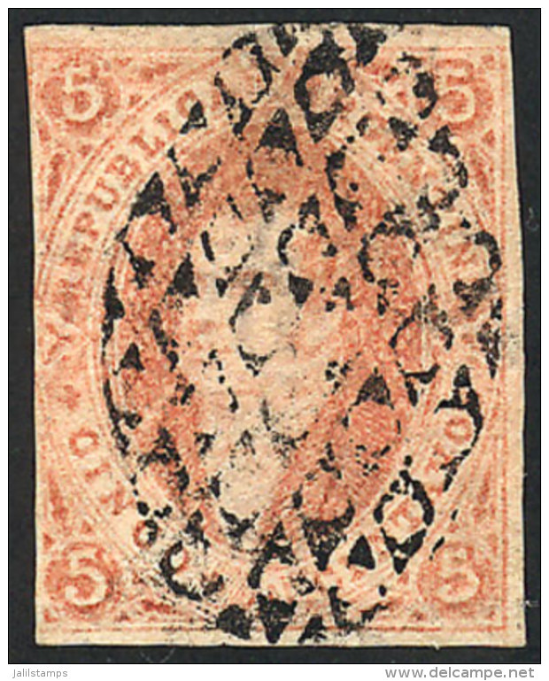 GJ.28Aa, 5c. 6th Printing Perforated, Orangish Dun-red, Worn Impression, With 6x6 Dotted Hollow Lozenge Cancel Of... - Gebraucht