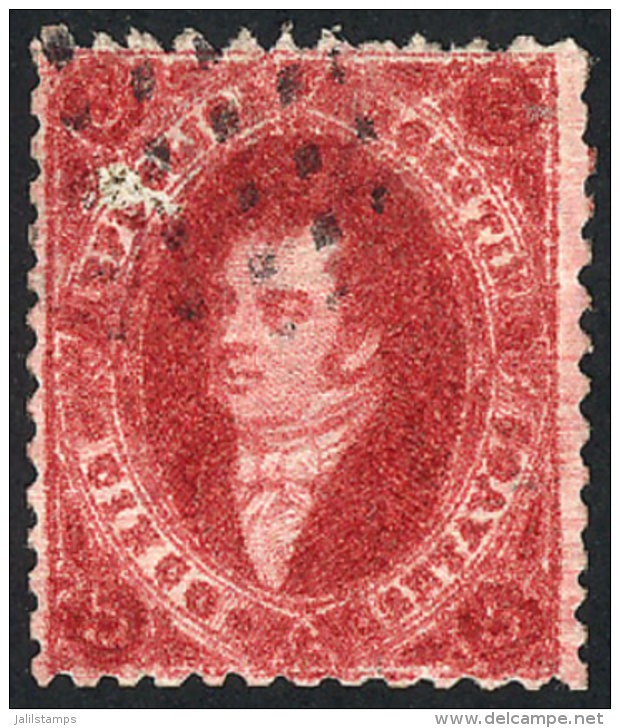 GJ.26, 5 C. 5th Printing, Carmine, With Unprinted Area Variety, With 10x13 Dotted Cancel Of Corrientes, VF! - Gebraucht