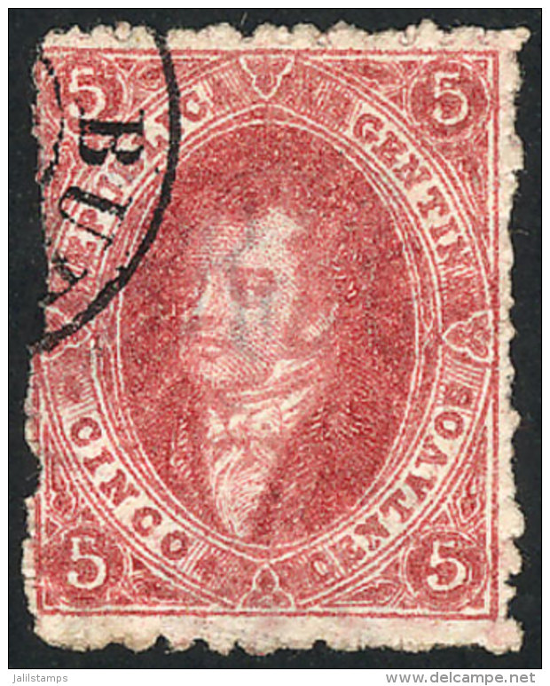 GJ.25, 5 C. 4th Printing, Red Rose, With Double Circle Cancel Of Buenos Aires, Minor Defects, Good Appeal. - Gebraucht