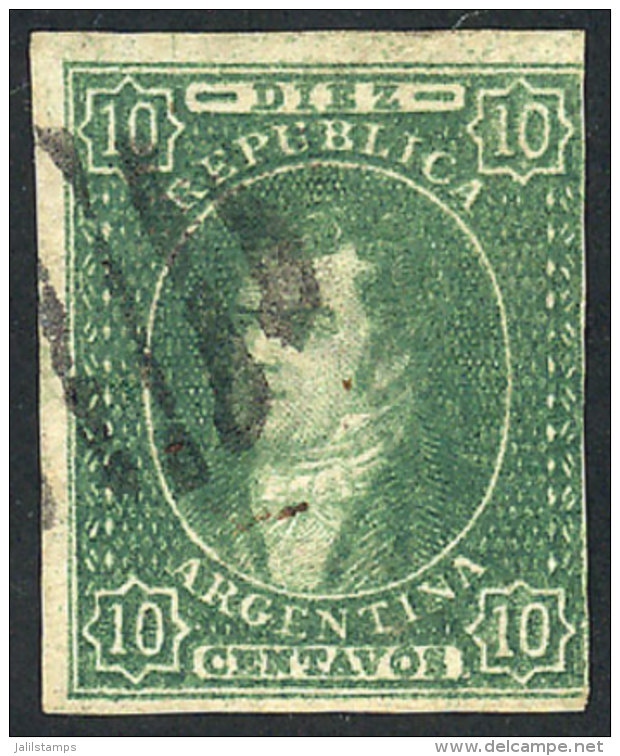 GJ.23, 10 C. Worn Impression, Imperforate (missed The Perforating Machine), With "bar Of 9 Slanted Bars" Cancel Of... - Gebraucht