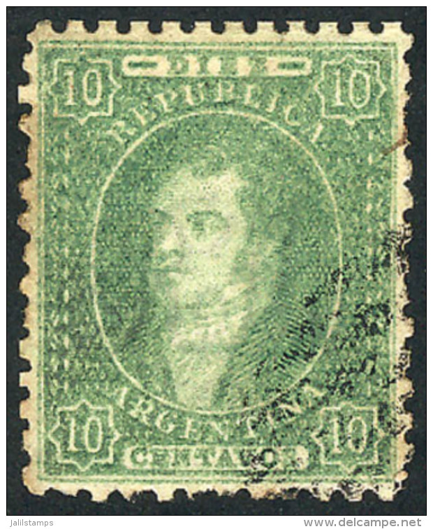 GJ.23, 10 C. Worn Impression, Green, Used, With Minor Defect. - Gebraucht