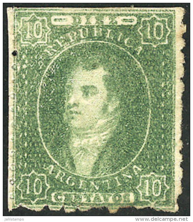 GJ.23, 10c. Green, Worn Impression Partially Dry, Thick Paper, Mint Without Gum, 2 Straight Edges (separated With... - Ungebraucht