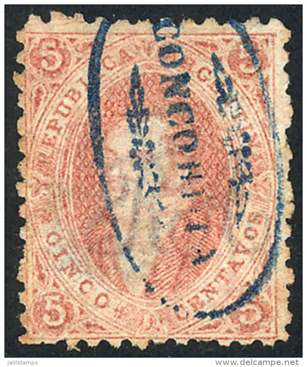 GJ.19, 5 C. 1st Or 2nd Printing Perforated, Semi-clear Impression, Brick Rose, With Decorated Ellipse CONCORDIA... - Gebraucht