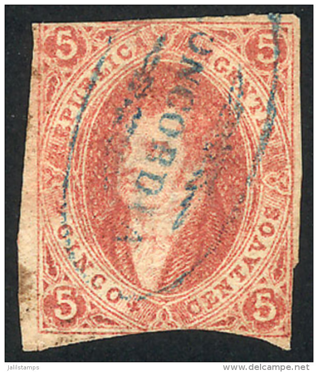 GJ.16, 5 C. 1st Printing Imperforate With Watermark, Semi-clear Impression, Brick Red, With Decorated Ellipse... - Gebraucht