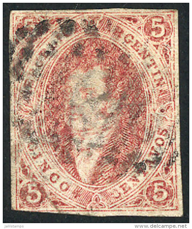 GJ.16, 5 C. 1st Printing Imperforate With Watermark, Clear Impression, Brick Red, With Dotted Lozenge Cancel Of... - Gebraucht